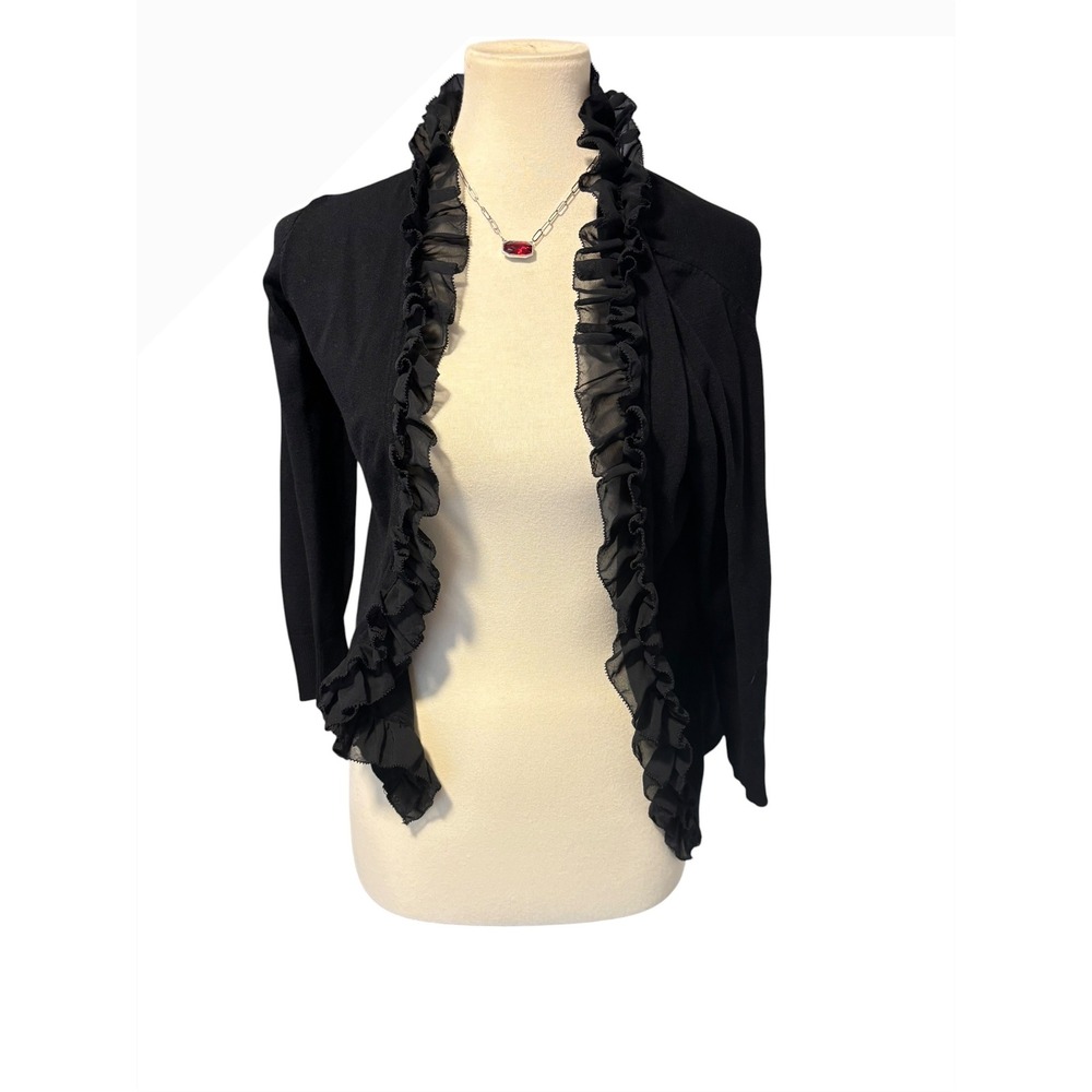 Black Ruffle Open Cardigan. SZ Small. Dark Romantic Whimsigoth Gothcore Ethereal